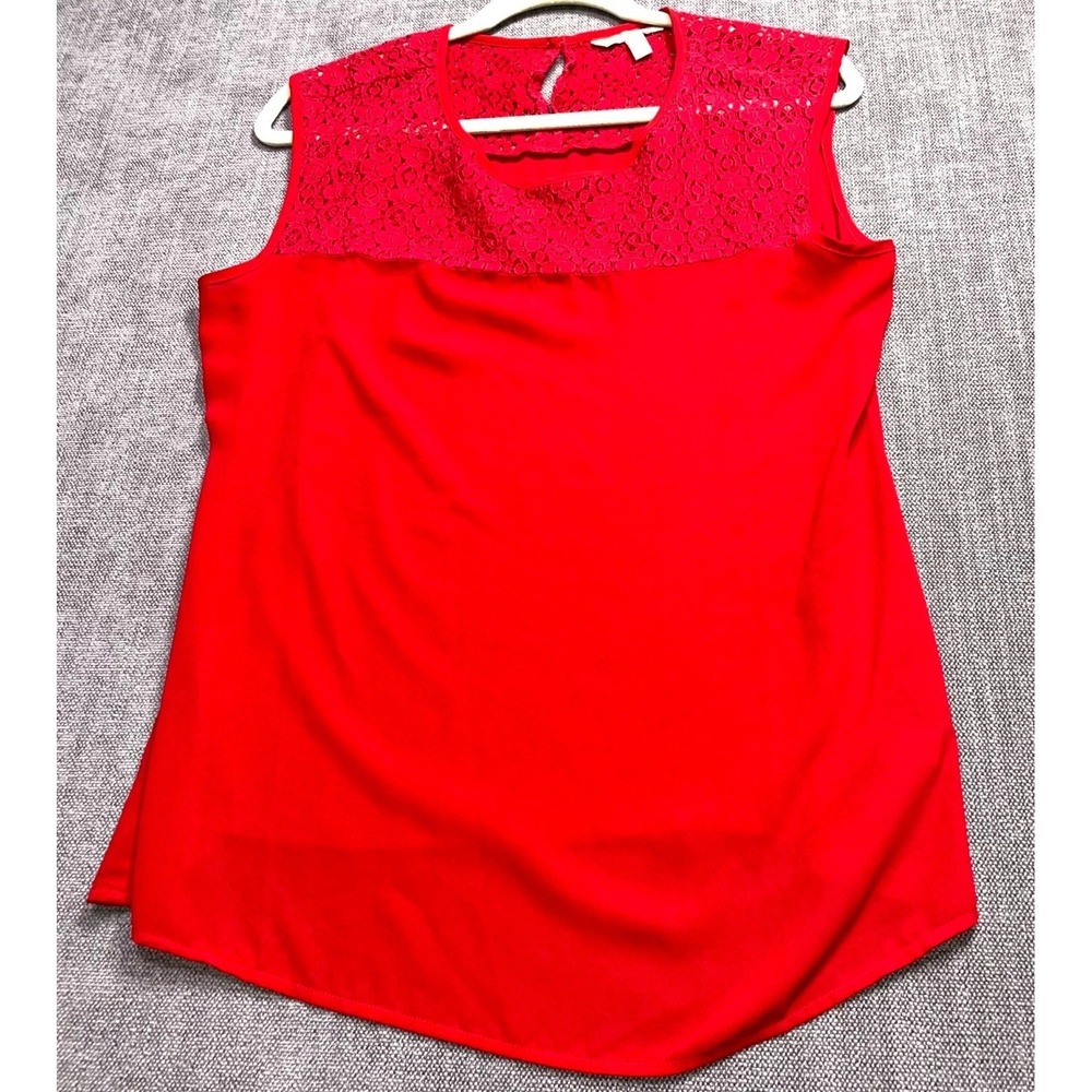 Banana Republic Red Lace Sleeveless Blouse Top Women 12 Keyhole Back Summer